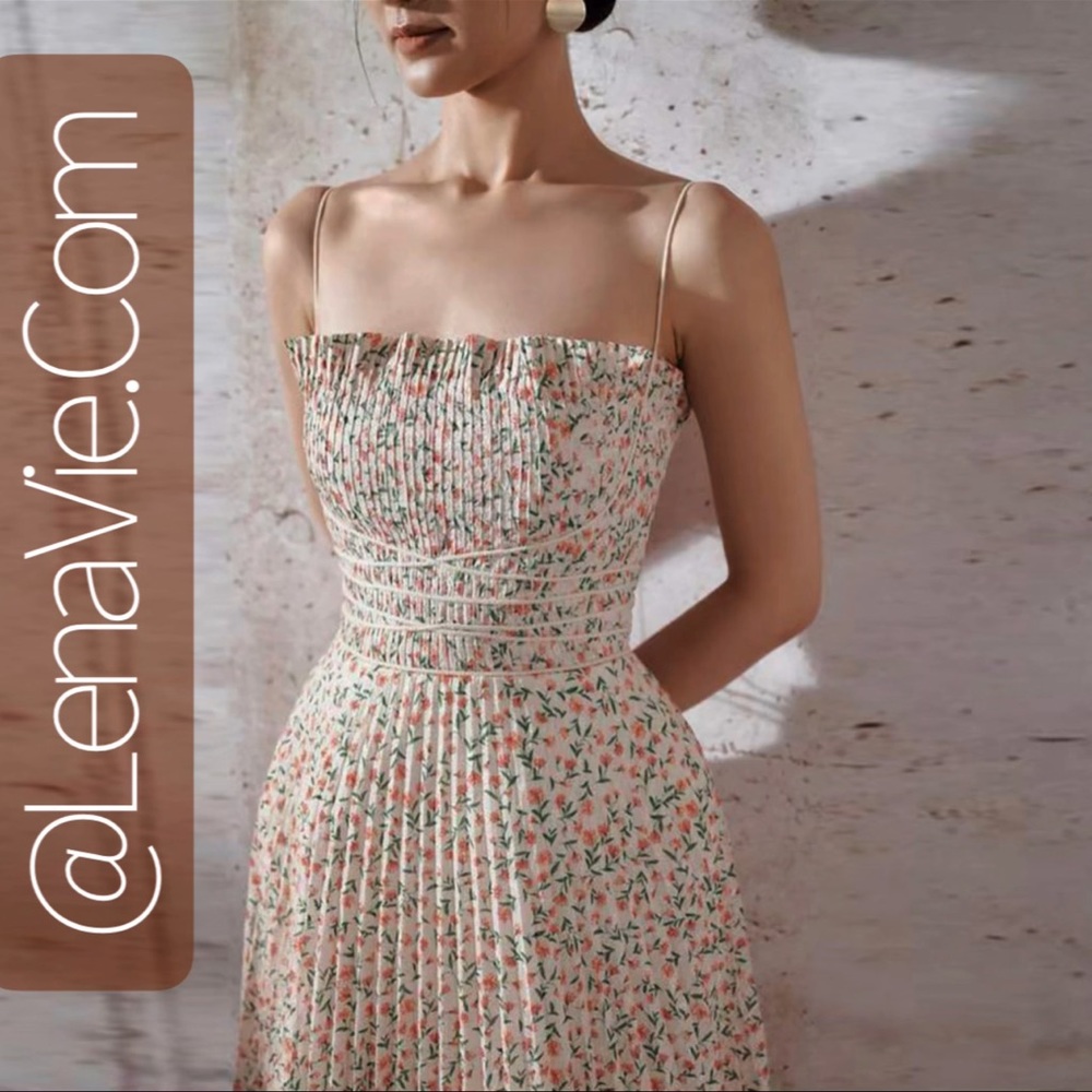 Peteiolè Dusk Runway Midi Dress With Faux Tie Empire Waist + Spaghetti Straps - Picture 7 of 12